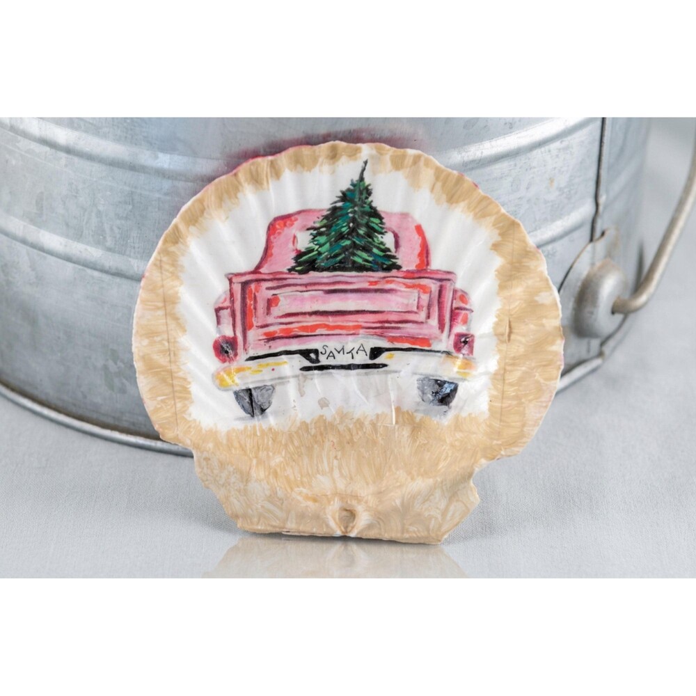 Handpainted Christmas Old Red Pickup Truck Shell 4in